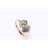 Sapphire and diamond zig zag set 18 carat gold ring, size P.
