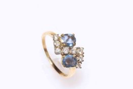 Sapphire and diamond zig zag set 18 carat gold ring, size P.