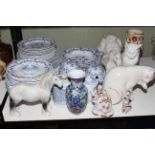 Minton Danish blue and white part dinner ware, approximately 44 pieces, Beswick horse,