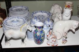 Minton Danish blue and white part dinner ware, approximately 44 pieces, Beswick horse,