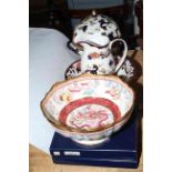 Two Royal Crown Derby Christmas plates in boxes, Masons Year of the Dragon bowl, limited edition no.