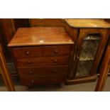 Small Victorian mahogany four drawer chest on turned legs and Victorian walnut glazed door music