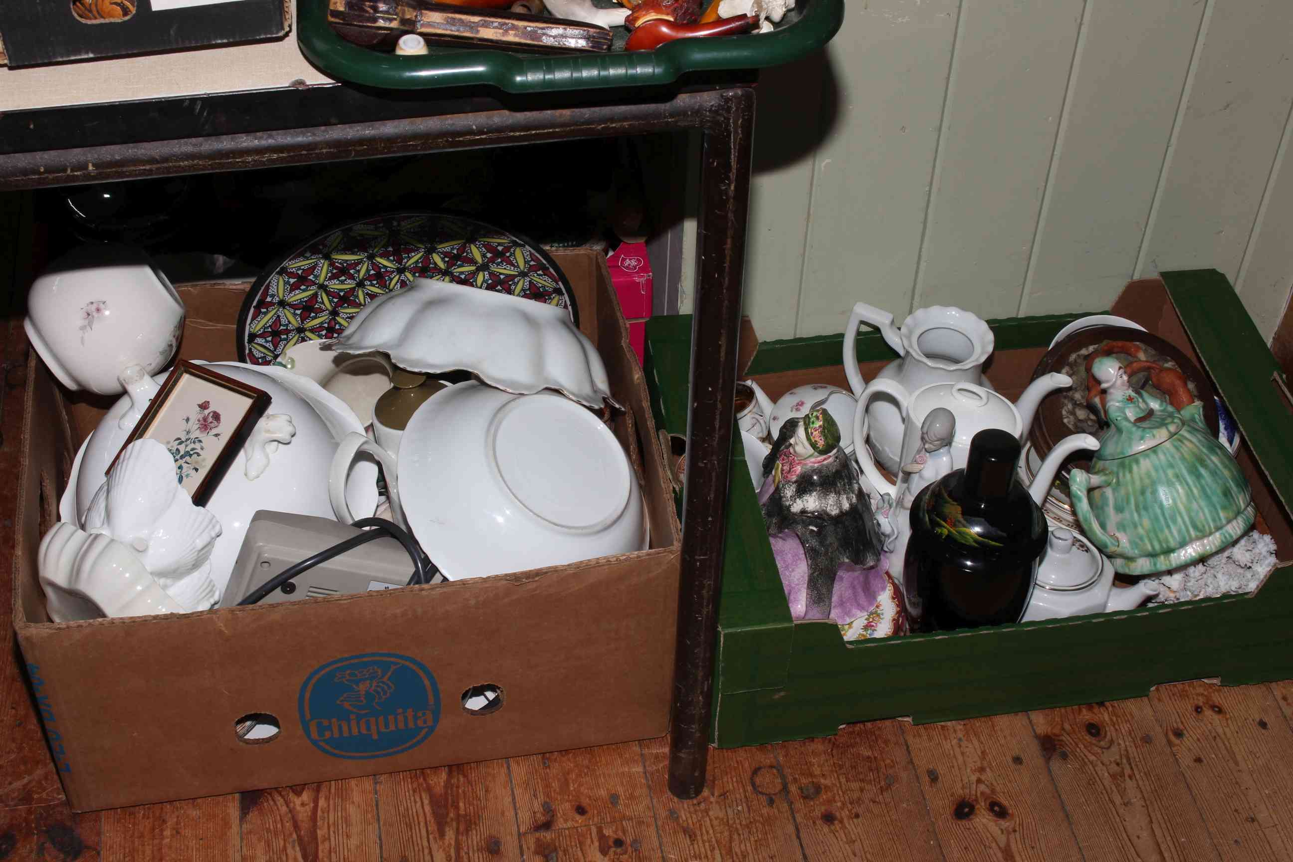 Nine boxes of assorted china, figure teapots, tableware, Studio Pottery, etc. - Image 4 of 4
