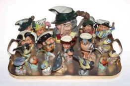 Collection of nine Royal Doulton character jugs including Pied Piper and Ugly Duchess,