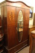 Early 20th Century inlaid mahogany oval mirror door wardrobe.