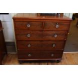 Victorian mahogany chest of two short above three long drawers on turned legs,