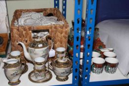 Japanese coffee set, cottage ware, linens, etc.