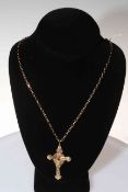 9 carat gold crucifix, 6cm drop, with 9 carat gold chain necklace.