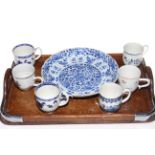 Chinese 19th Century blue and white bowl with four character mark to base and six various Chinese