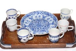 Chinese 19th Century blue and white bowl with four character mark to base and six various Chinese