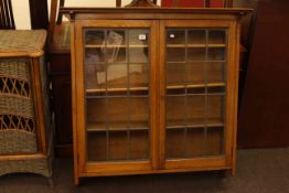 1920's/30's oak leaded glazed two door wall cabinet,