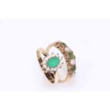 9 carat gold, emerald and opal ring, and other emerald ring (2).