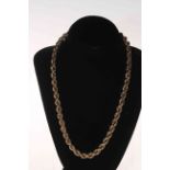 9 carat gold rope twist necklace, 38cm length.