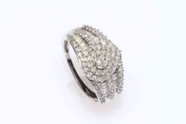 Diamond multi-stone heart shape set 9 carat white gold ring, size S.