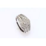 Diamond multi-stone heart shape set 9 carat white gold ring, size S.