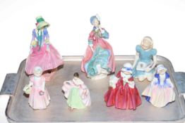 Seven Royal Doulton figurines, Pantalettes, Spring Morning, Alice, Lavinia, Dinky Do,