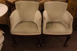 Pair occasional tub chairs on ball and claw legs in green draylon.