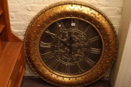 Large circular gilt Quartz wall clock, 93cm diameter.