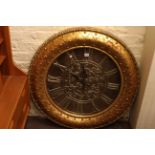 Large circular gilt Quartz wall clock, 93cm diameter.