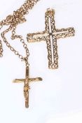 9 carat gold pierced cross and 9 carat gold crucifix and link chain.
