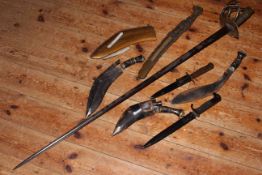 French sword dated 1837, Kennedy Oriental bayonet and scabbard, kukri knives and others.