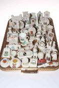 Collection of crested china including monuments, chairs, gramophones, etc.