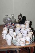 Collection of Imari plates, commemorative cups, glass, table clock, etc.