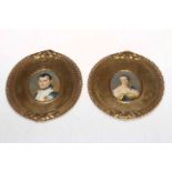 Pair 20th Century gilt framed portrait miniatures of Napoleon and Josephine, 16cm by 14cm.