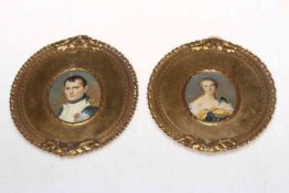 Pair 20th Century gilt framed portrait miniatures of Napoleon and Josephine, 16cm by 14cm.