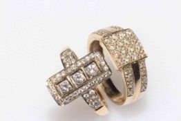 Two multi-stone diamond set yellow gold rings, one 9 carat, one unmarked.