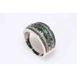 9 carat white gold, diamond and sea green colour multi stone ring, size R.