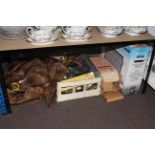 Goodmans 22 inch HD television in box, tools, ceramics, metalwares, two fur coats, etc.