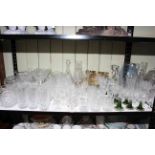 Large collection of cut and engraved glass including sitting hen, pink glass lady and bowl,
