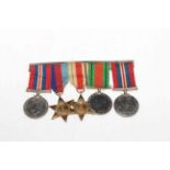 WWII military medals with ribbons on bar, awarded to 22545 Sep. Dhani Ram F.F.