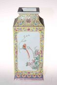 Chinese square section vase, the sides decorated with birds and foliage,