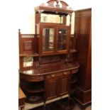 Late Victorian mahogany glazed door top parlour cabinet, 216cm high by 122cm wide by 35cm deep.