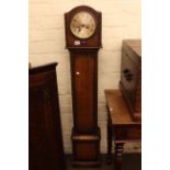 Oak grandmother clock, oak wall clock and two mantel clocks (4).