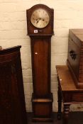 Oak grandmother clock, oak wall clock and two mantel clocks (4).