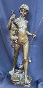 Large bronze figure by Frenchman Edouard Drouot (1859-1945) depicting a young native boy carrying a