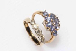 9 carat gold five stone diamond ring, and gem set 9 carat gold ring (2).