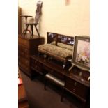 Stag Minstrel dressing table, chest and stool, sewing chair, tapestry footstool,