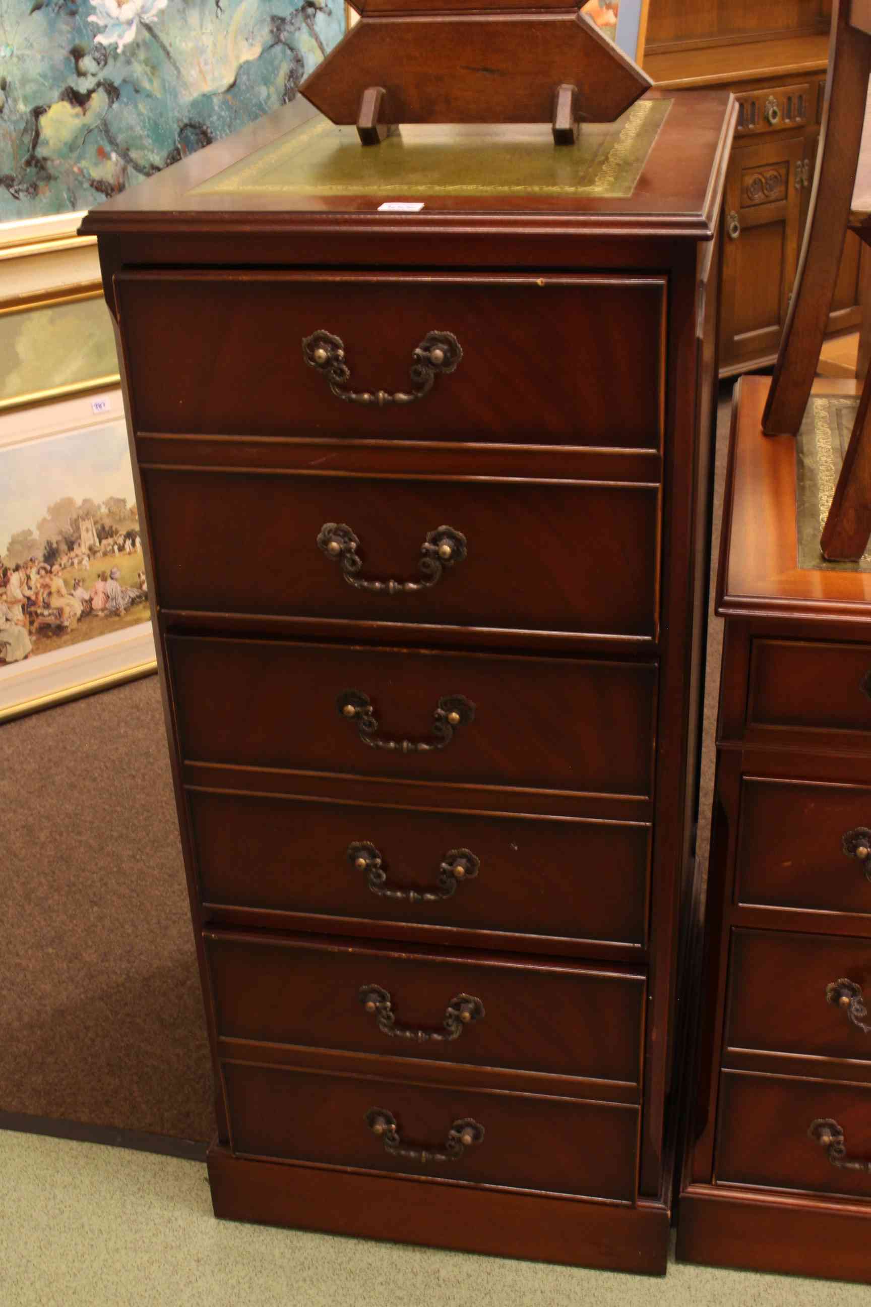 Mahogany seven drawer pedestal desk, 77cm high by 121cm wide by 61cm deep, - Image 3 of 3