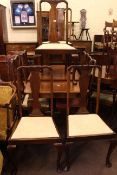 Rectangular mahogany extending dining table and leaf together with eight various Queen Anne style