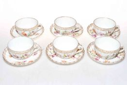 Set of six Dresden flower painted cabinet cups and saucers.