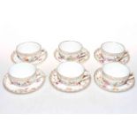 Set of six Dresden flower painted cabinet cups and saucers.