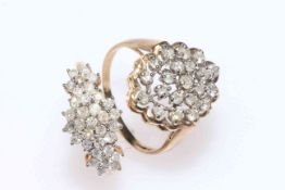 Two 9 carat gold and diamond multi-stone set rings, one set with 21 brilliants, the other 32,