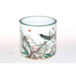 Chinese birds and blossom brush pot, 11cm.