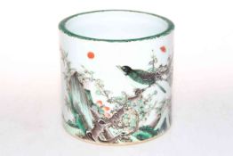 Chinese birds and blossom brush pot, 11cm.