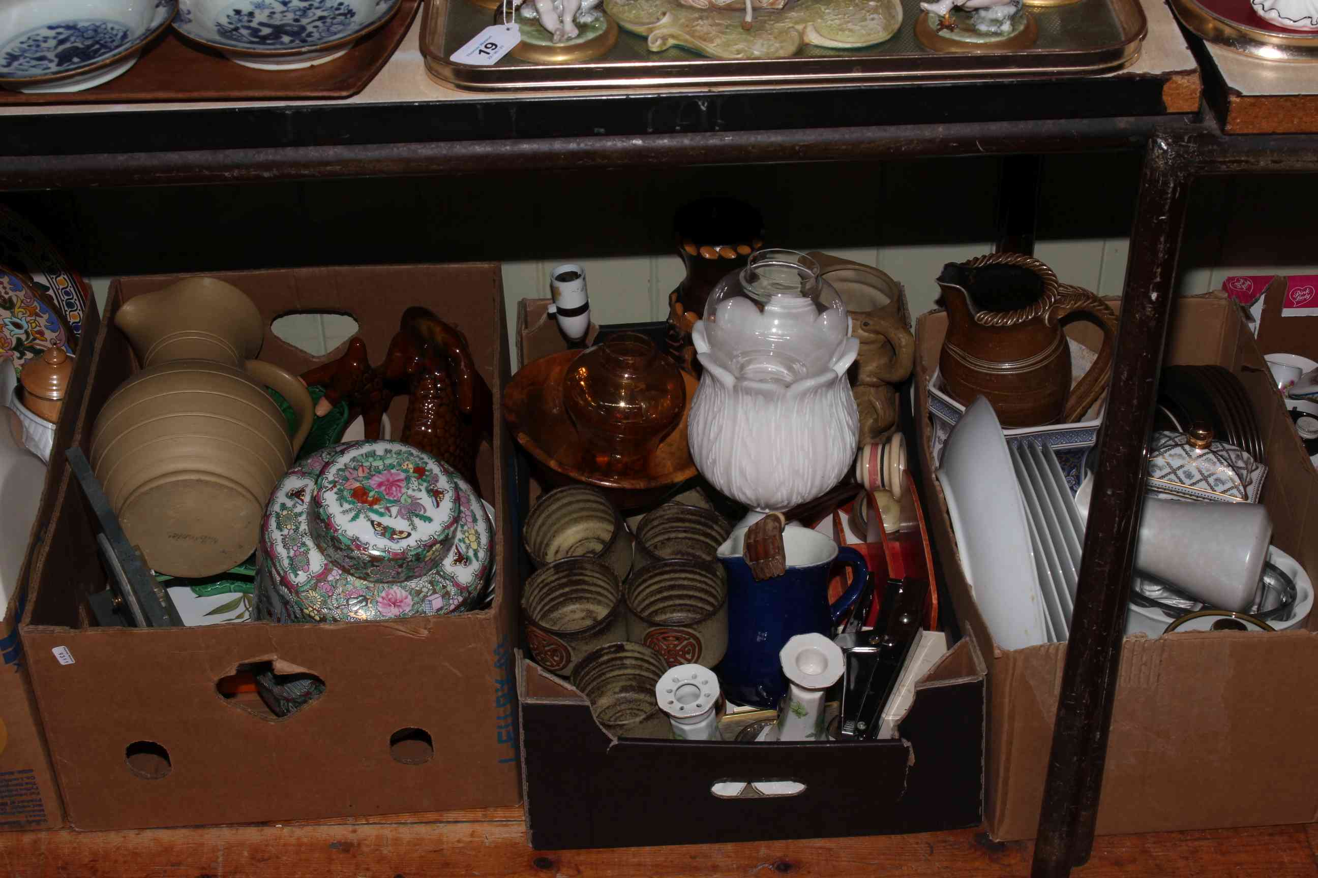 Nine boxes of assorted china, figure teapots, tableware, Studio Pottery, etc. - Image 2 of 4
