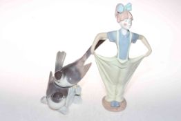 Nao clown figure and Lladro pair of birds.